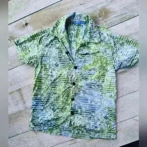 Blue Ginger Boys Hawaiian Floral Dress Shirt Button Up Short Sleeve Green Blue 6
